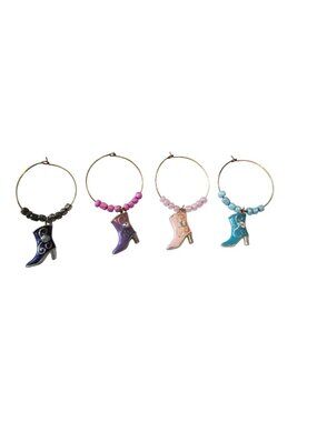 Wine Charms 1"  Charm Beads Silver Hoops Set of 4  Boots Black Purple Pink Blue